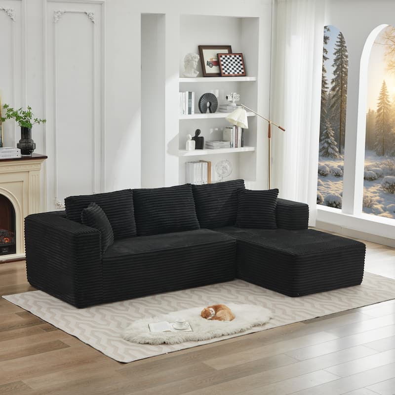 Modular Sectional Sofa with L-Shape Chaise, Oversized Corduroy Upholstered Cloud Sofa, Deep Seat Sofa with 2 Throw Pillows