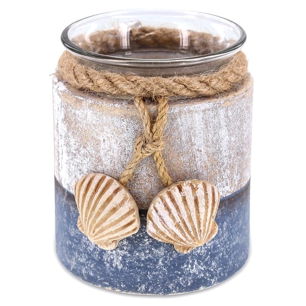 slide 2 of 7, CoTa Global Silver Sea Sea Shell Candle Holder with Sea Shells & Rope - 3.2″Lx2.8″Wx2.8″H