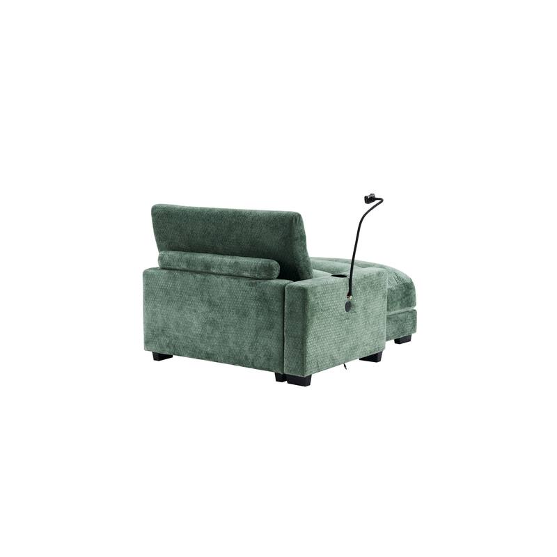 Chenille Single Sofa Chair Chaise Lounge with Phone Holder, Upholstered Recliner Sleeper Sofa Bed for Living Room
