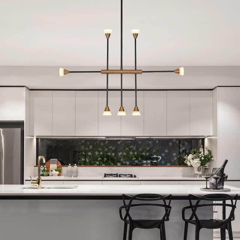 Modern 7-Light Black Gold LED Chandelier DIY Dimmable Pendant Lights for Dining Room - 32.5" L x 22.5" H