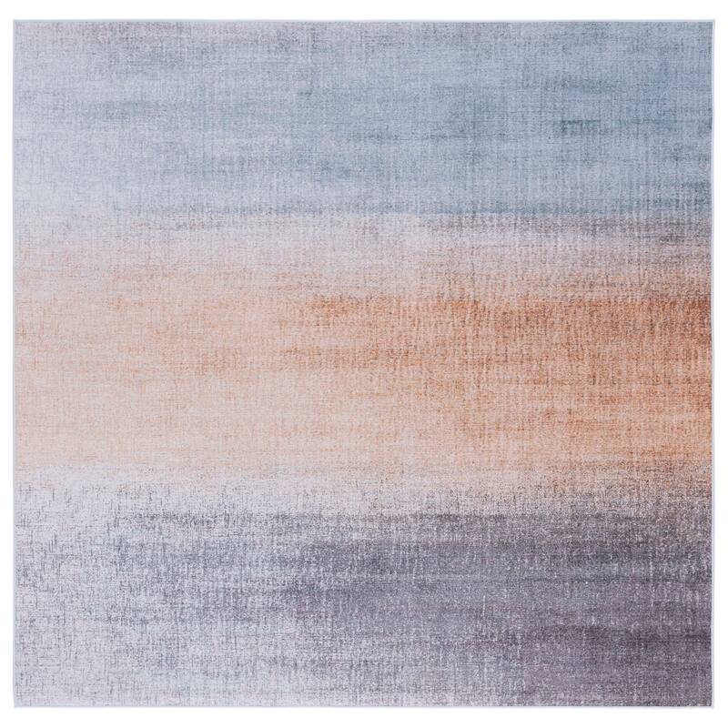SAFAVIEH Tacoma Machine Washable Slip Resistant Paula Modern Abstract - 8' x 8' Square - Grey/Rust - Square