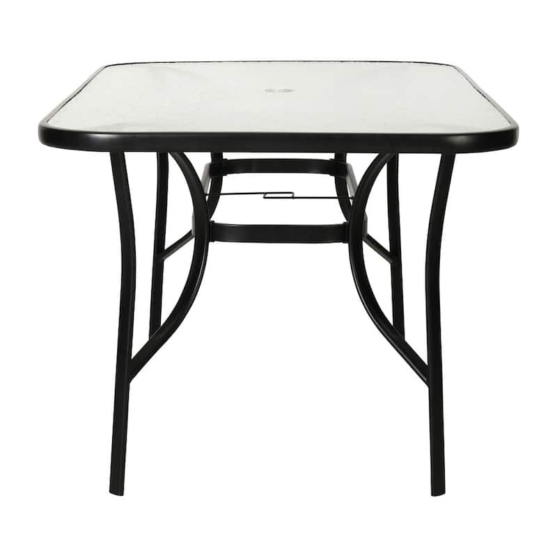 Commercial Tempered Glass and Steel Patio Table with Umbrella Hole