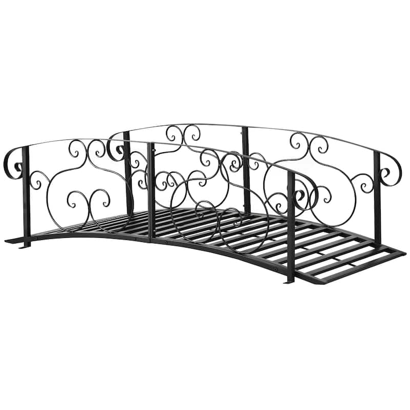 Outsunny 6FT Classic Garden Bridge with Safety Railings Steel Arc Footbridge Decorative Pond Bridge for Backyard Creek Stream
