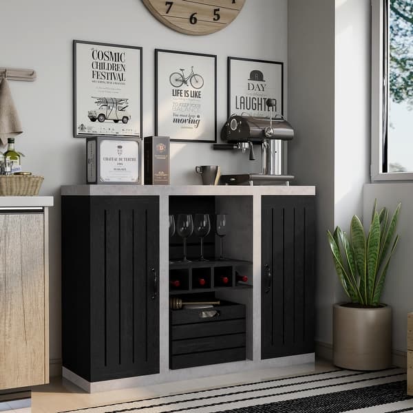slide 2 of 17, Furniture of America Xole 47-in. Rustic 7-shelf Dining Buffet, Sideboard for Dining Room Black