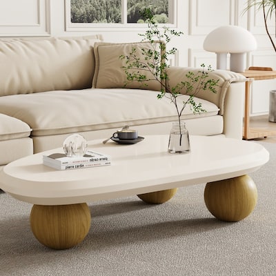 51" Modern Wood Coffee Table with 3 ball legs