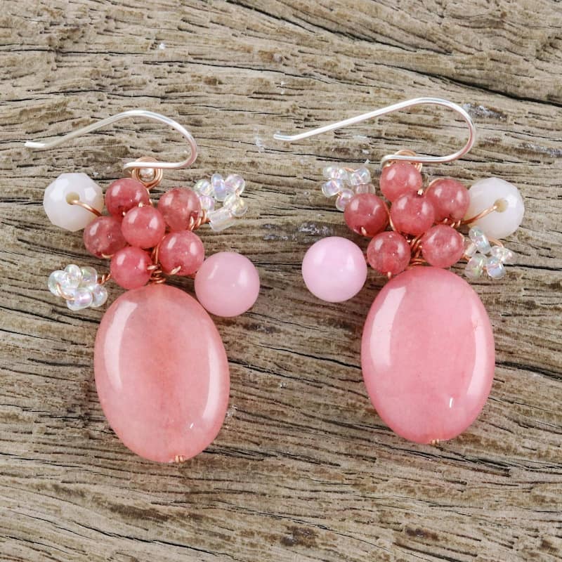 NOVICA Blossom Blush, Quartz beaded dangle earrings - 1.6L*0.9W