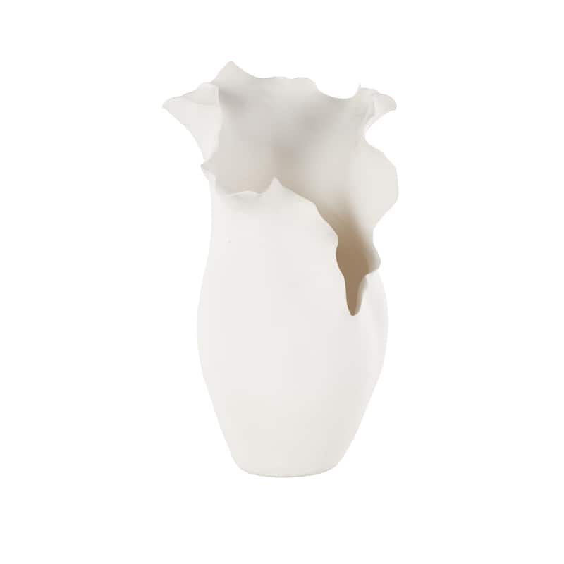 Ceramic Abstract Floral Inspired Vase with Wavy Folded Rim - White or Black - Roche River Decor