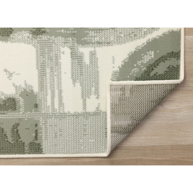 Cream Green Distressed Abstract High Traffic Area Rug