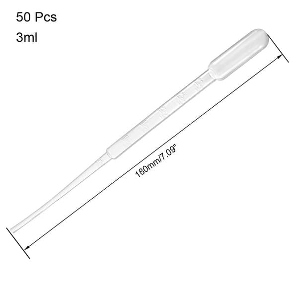 50 Pcs 3ml Disposable Pasteur Pipettes Liquid Drop Droppers Graduated 180mm Long Clear On