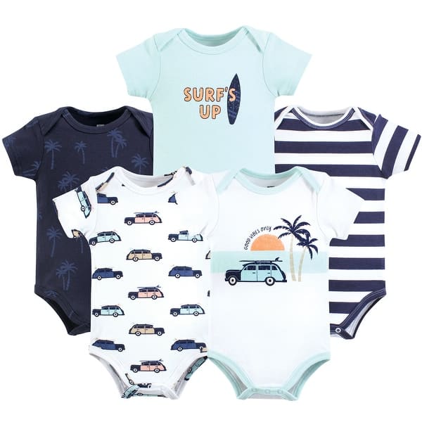 slide 1 of 1, Hudson Baby Infant Boy Cotton Bodysuits, Surfs Up 0-3 Months - Surfs Up