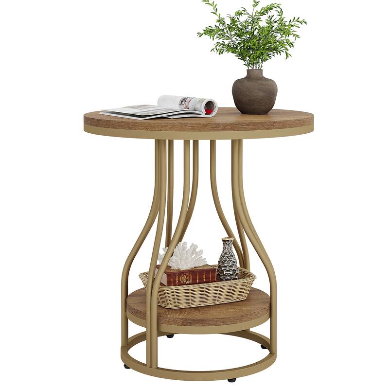 Round End Table, 2-Tier Side Tables, Modern Bedside Table, Small Chirside Tables for Couch Side