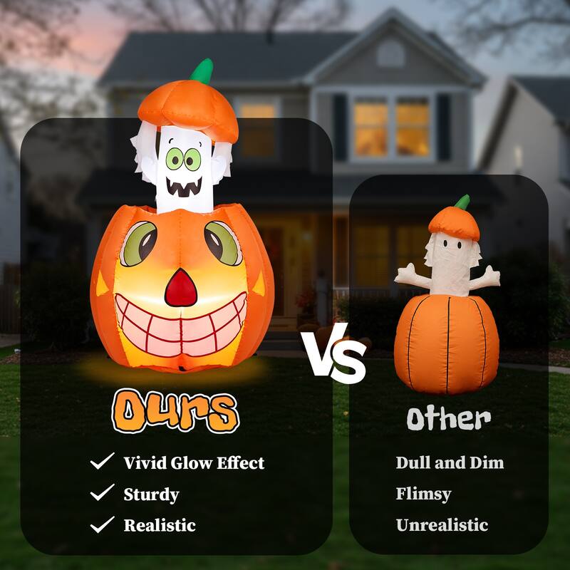 2.8FT Inflatable Pumpkin Ghost with LED Lights and Halloween Lawn Yard Decorations for Outdoor Use - 2.8 ft