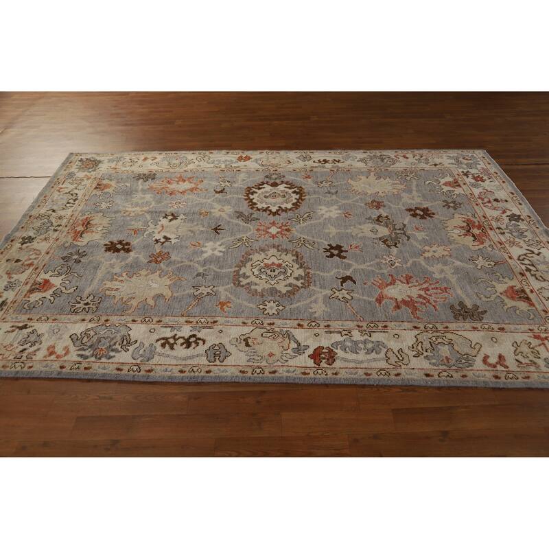 Hand Knotted Oriental 100% Wool Carpet Transitional All-Over Greys & Charcoal Oushak Area Rug - 8' 9'' X 5' 9''