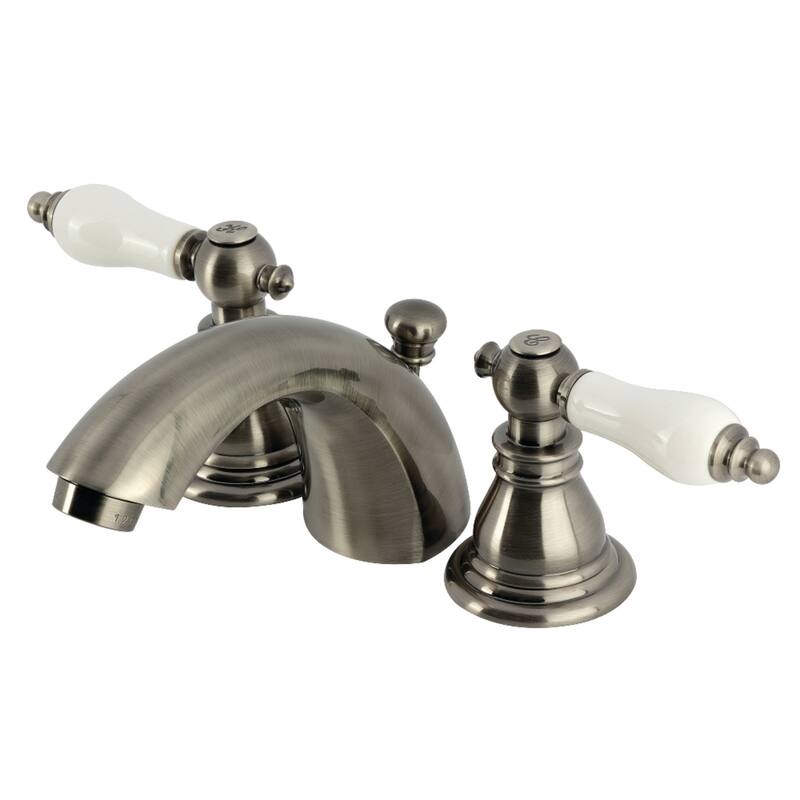 American Patriot Two-Handle 3-Hole Deck Mount Mini-Widespread Bathroom Faucet with Plastic Pop-Up - Black Stainless