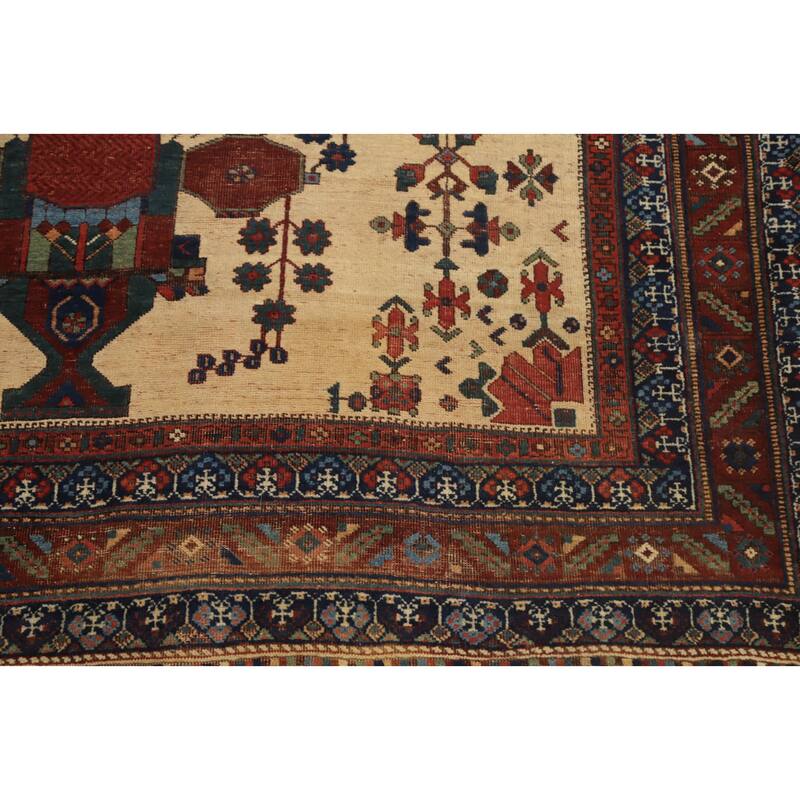 Hand Knotted Oriental 100% Wool Carpet Traditional Geometric Beige & Ivories Sirjan Area Rug - 6' 11'' X 5' 1''
