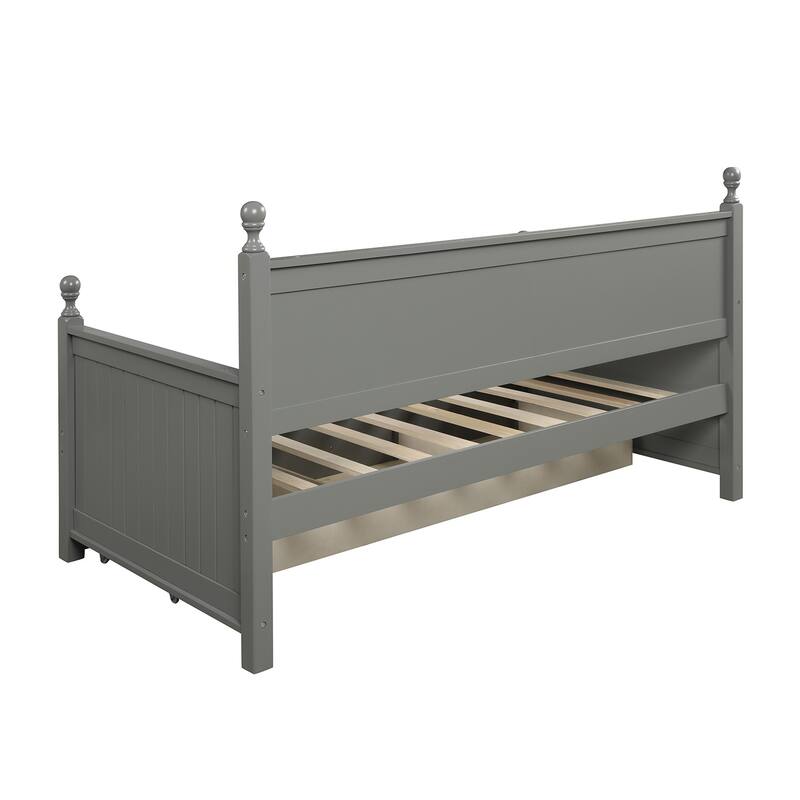 Grey Solid Wood Twin Daybed with Storage Drawers - No Box Spring Needed