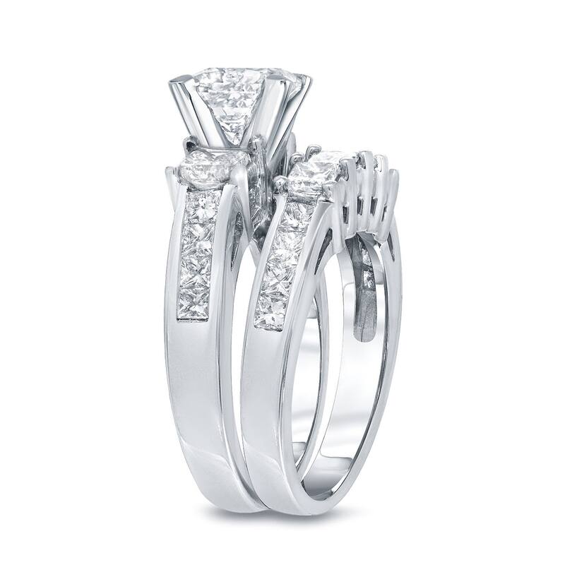 Auriya 14k Gold 3ctw Princess-cut 3-stone Diamond Engagement Ring Set