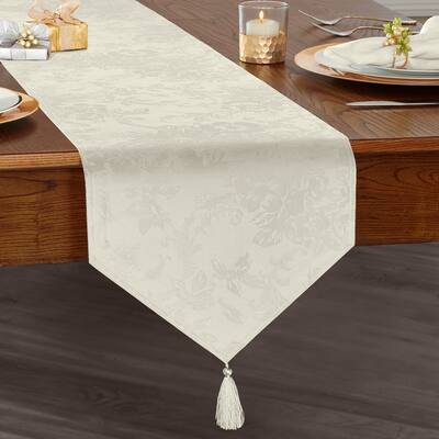 Poinsettia Elegance Jacquard Holiday Table Runner - 13"x70"