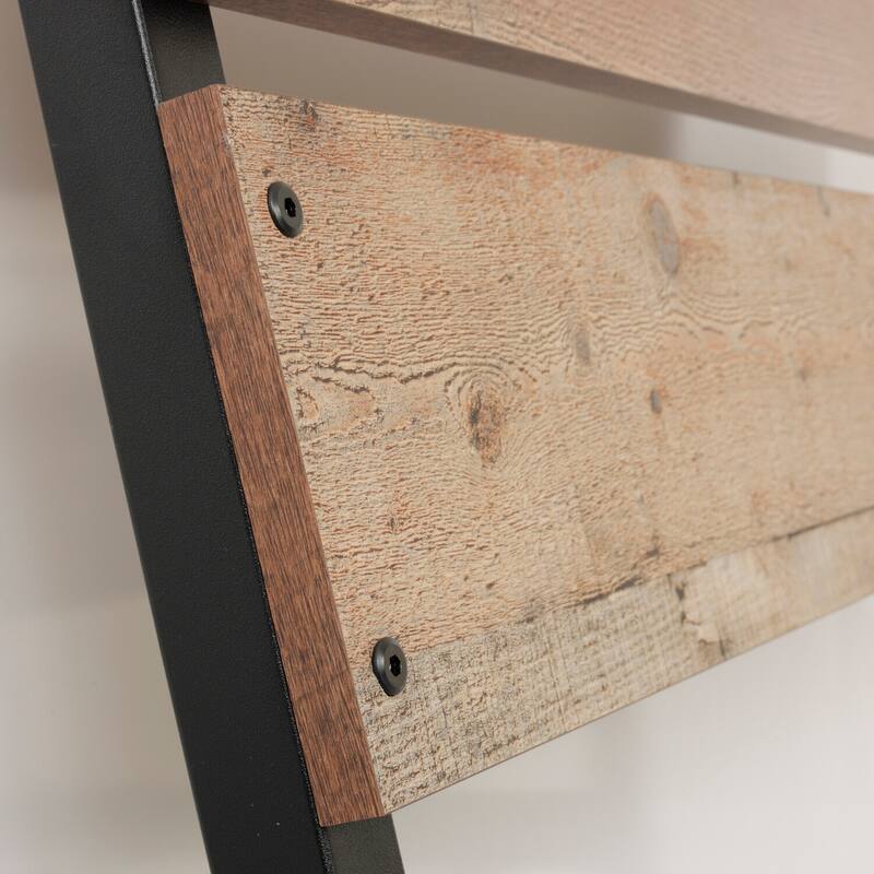 Twin Bed Frame Metal & Wood Style - Rustic Bed with Storage & Sturdy Base
