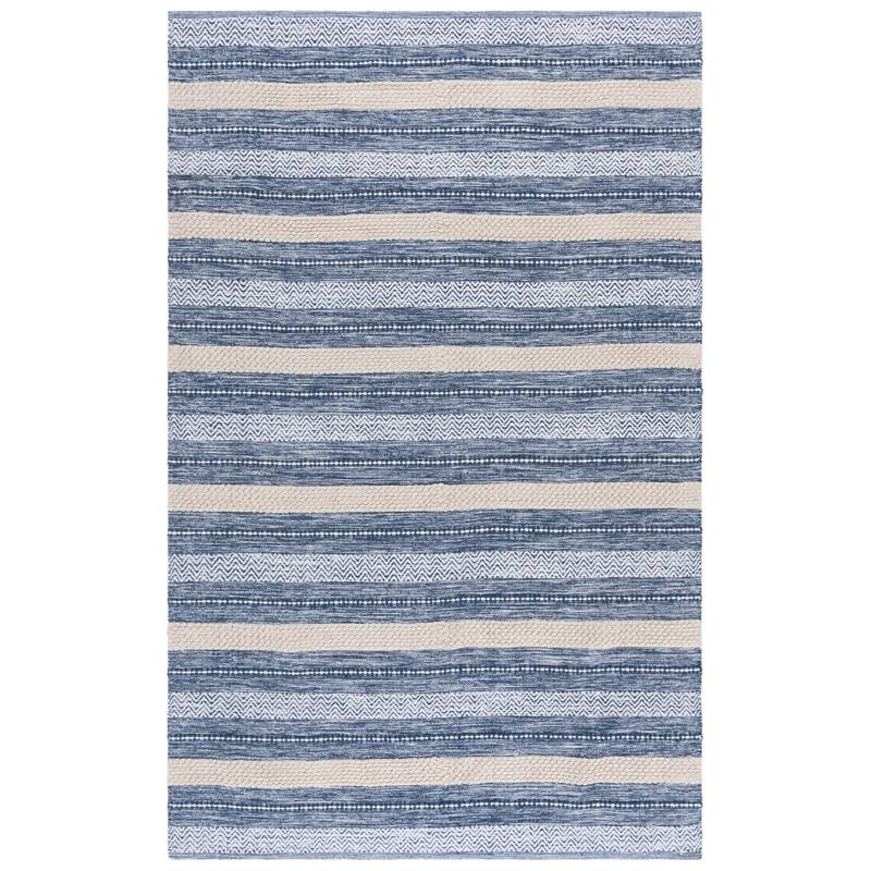 SAFAVIEH Handmade Montauk Robin Casual Cotton Rug - 6' Square - Navy/Ivory