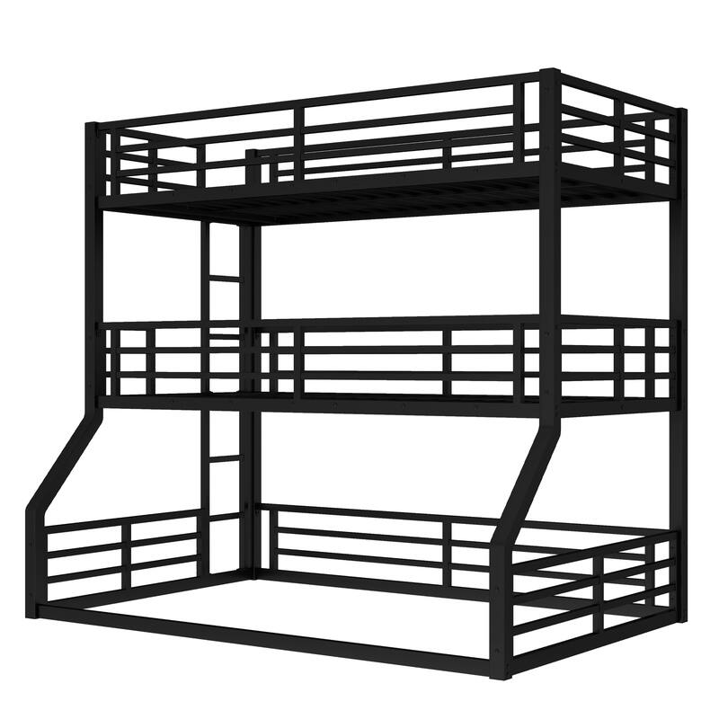 Roomfitters Twin over Twin over Full XL Metal Triple Bunk Bed with Safety Guardrails, Heavy-Duty Noise-Reduced Frame, Black