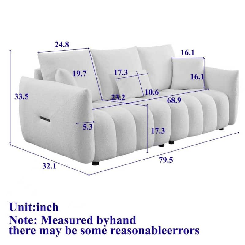 79.5" Premium Teddy Fabric Sofa with Pillows