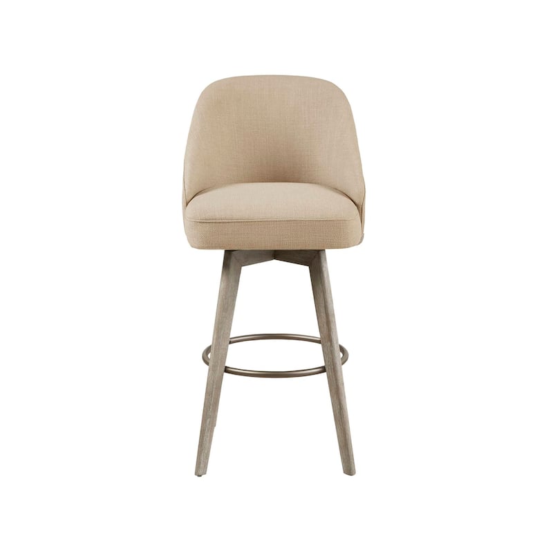 Madison Park Pearce Swivel Upholstered Counter Stool with Solid Wood Legs & Metal Footrest
