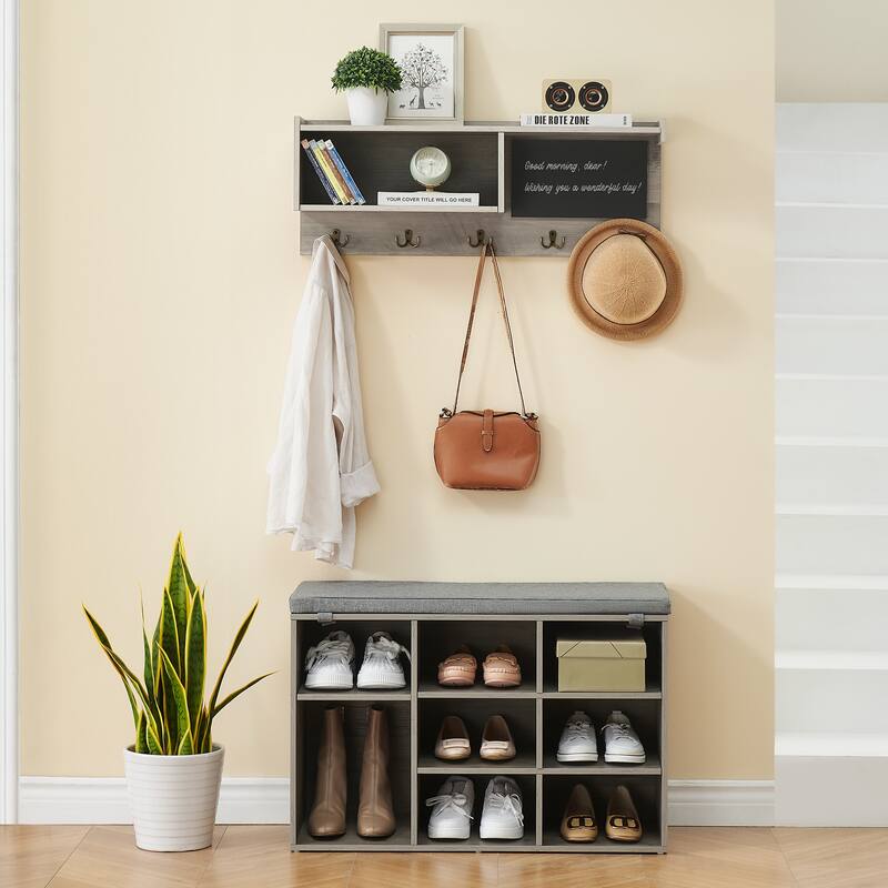 Hall Tree Shoe Bench Industrial 6 in 1 Coat/Shoe Rack