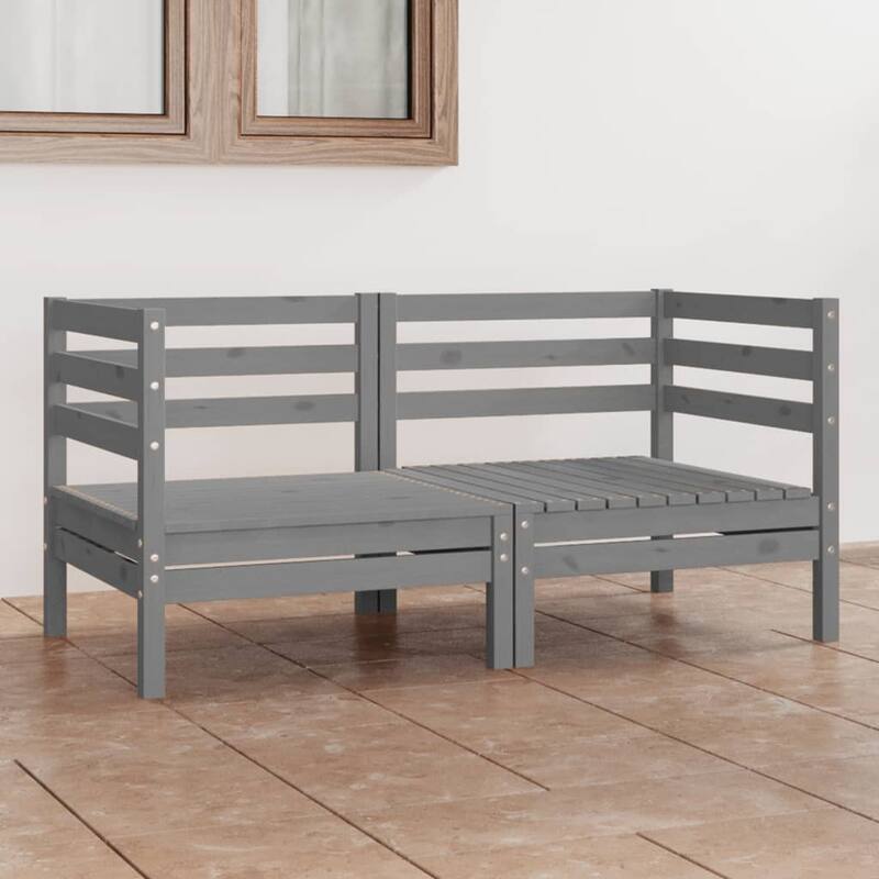 vidaXL Patio Loveseat Outdoor Patio 2-Seater Sofa for Garden Solid Wood Pine - 25" x 25" x 24.6" - Grey