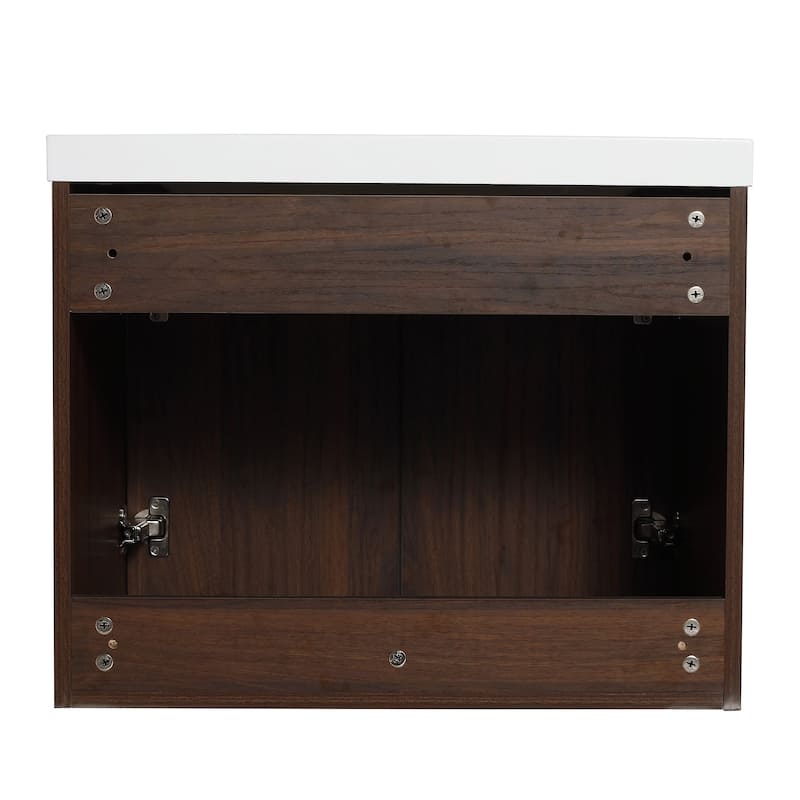 Wood Wall-Mounted Bathroom Vanity Set with Integrated Resin Sink