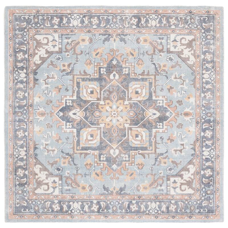 SAFAVIEH Handmade Restoration Vintage Bruni Wool & Viscose Rug - 6' Square - Ivory/Light Blue