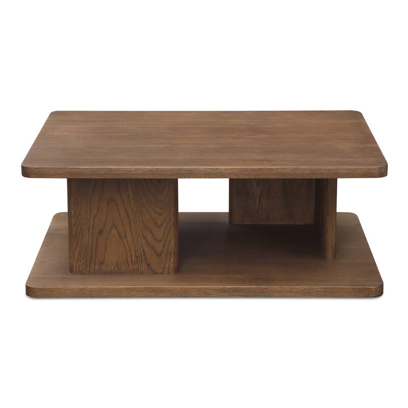 NADAAL STUDIOS Thalor Coffee Table, Large Rectangular Solid Oak Edge, Bullnose Vertical Support, Dark Brown - Dark Brown - 40" x 30"