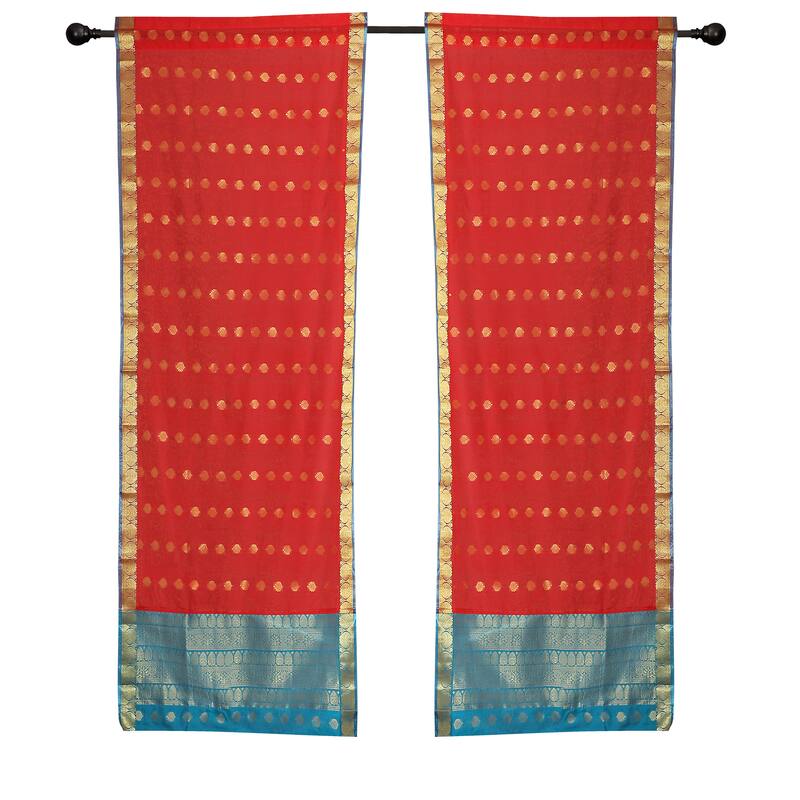 2 Spicy Red Bohemian Sari Curtains Rod Pocket Living Room Window Treatment - 43" W X 108" L (Unlined) - 108 Inches