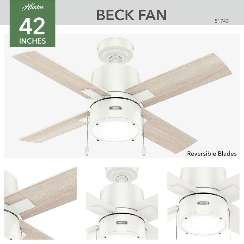 Hunter 42" Beck Ceiling Fan with LED Light Kit and Pull Chain - Transitional, Modern, Industrial