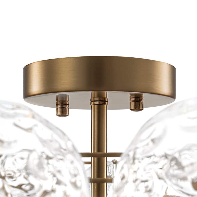 Mid-Century Water Hammered Glass Globe Cluster Bubble Semi Flush Mount