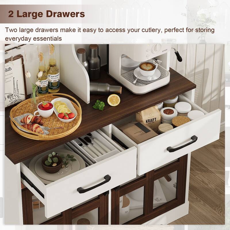 Meyreso 71" Kitchen Pantry Hutch Cabinet with 2 Drawers