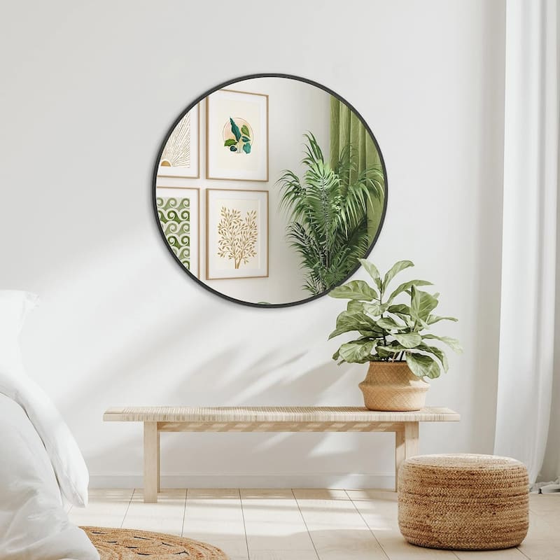 32 Inch Silver Metal Framed Round Bathrrom Mirror for Wall