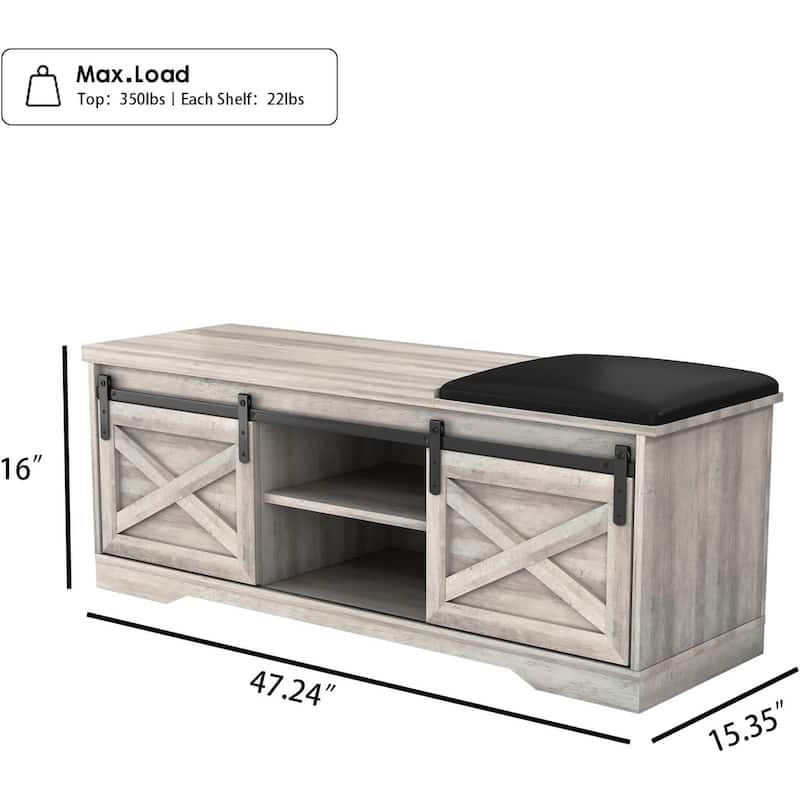47" Farmhouse Entryway Shoe Bench with Thickened Cushion