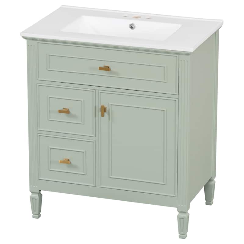 GDFStudio - Avalon 30-Inch Freestanding Bathroom Vanity with Ceramic Sink, Flip Drawer, Solid Wood & MDF Board