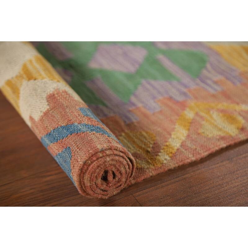 Geometric Kilim Accent Rug Flatweave Wool Carpet - 3'4"x 4'10"