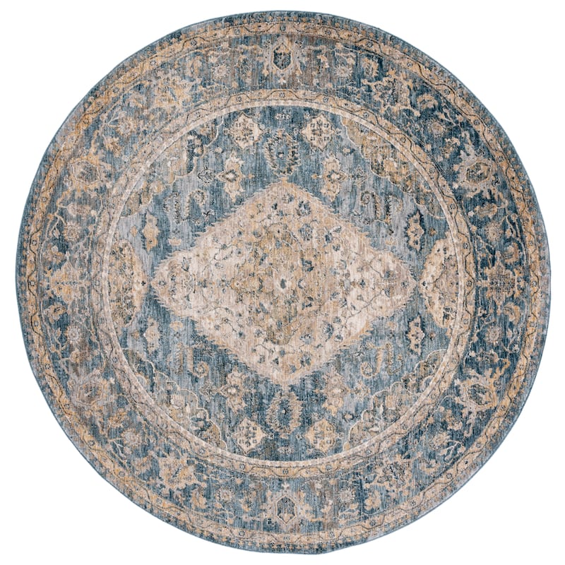 SAFAVIEH Valencia Annetta Traditional Vintage Rug - 6'4" Round - Blue/Gold