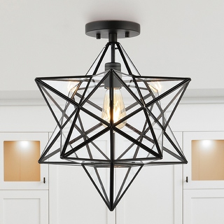 Evelyn 14.5 1 Light Farmhouse Bohemian Iron Glass LED Semi Flush Mount Black Clear by JONATHAN Y On Sale Bed Bath Beyond 36022526