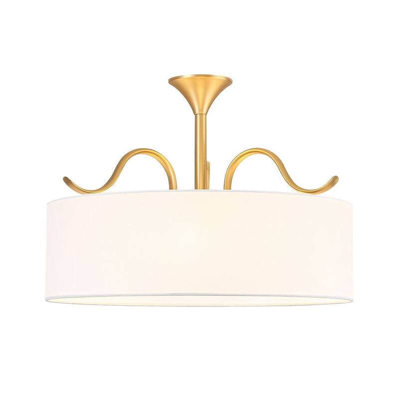 Versatile 3-Light Large Drum Fabric Lantern Semi Flush / Pendant Light