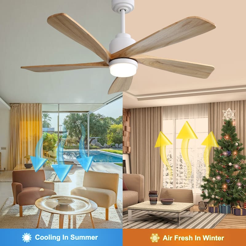 52 Inch Ceiling Fan With Dimmable LED Light 5 Solid Wood Blades Smart Remote Control Reversible DC Motor Ceiling Fan
