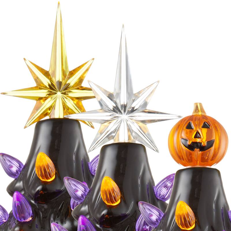 12in Hand Painted Ceramic Christmas Tree PreLit Tree with Star