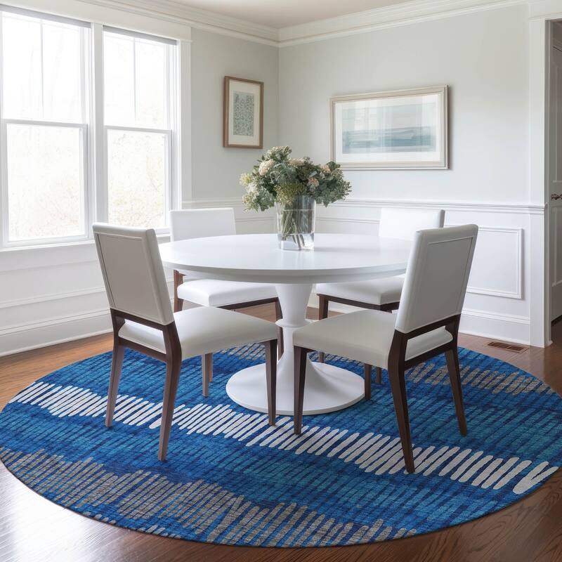 Machine Washable Indoor/ Outdoor Chantille Stripe Abstract Rug