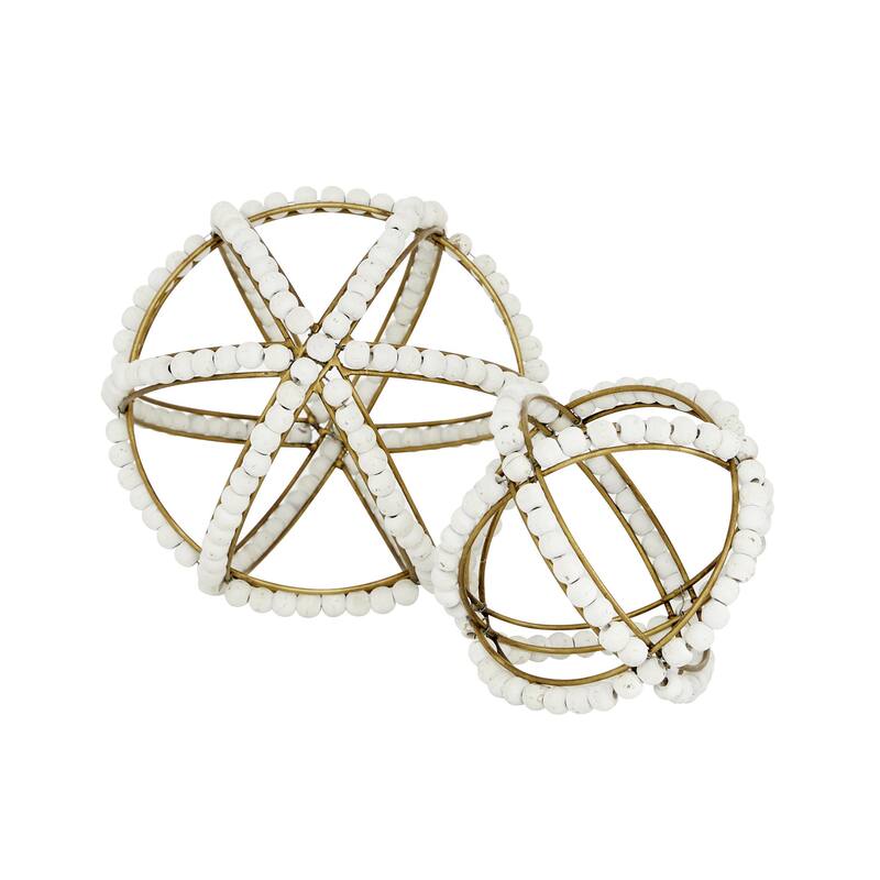 White Metal Handmade Beaded Geometric Decorative Sculpture (Set of 2)