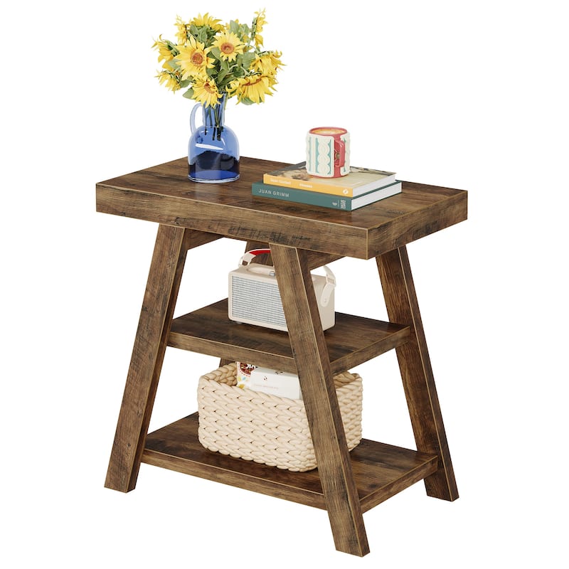 End Table with Storage, Wooden Side Table, Bedside Table for Living Room, Bedroom Small Spaces