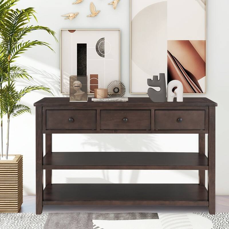 50 "inch retro modern design narrow sofa table with pine solid wood frame