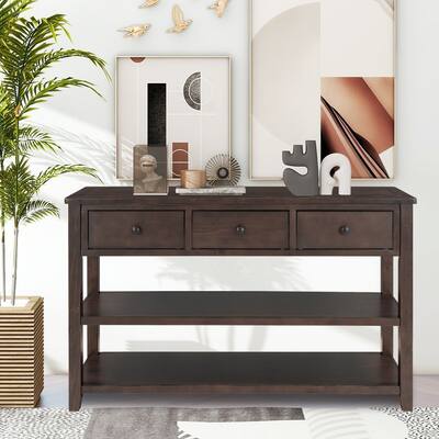 50 "inch retro modern design narrow sofa table with pine solid wood frame